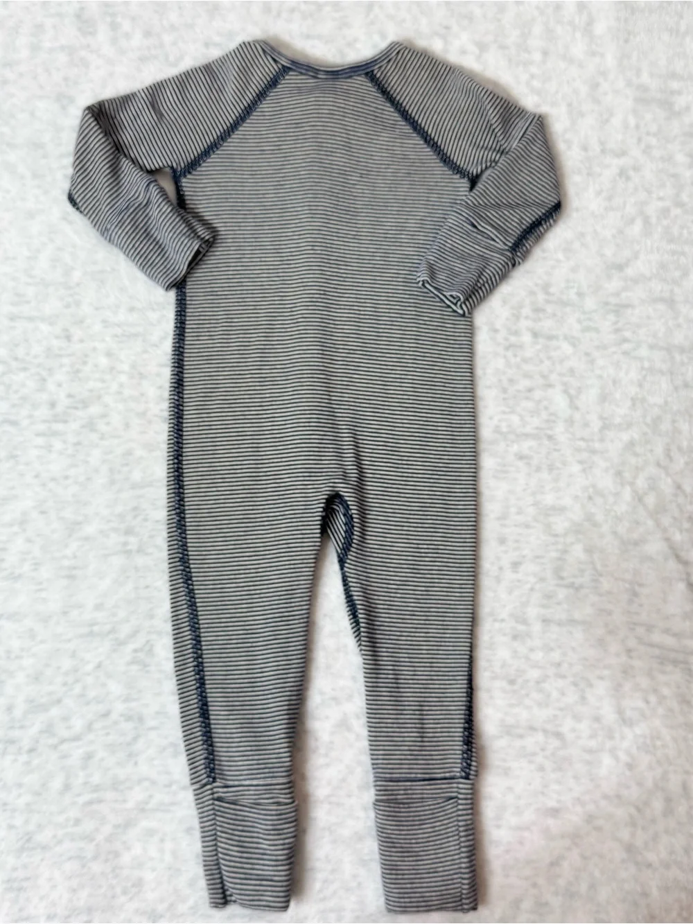 Hanna Andersson HannaSoft Navy Almond Stripe Zip Sleeper 3-6M Baby TENCEL Modal